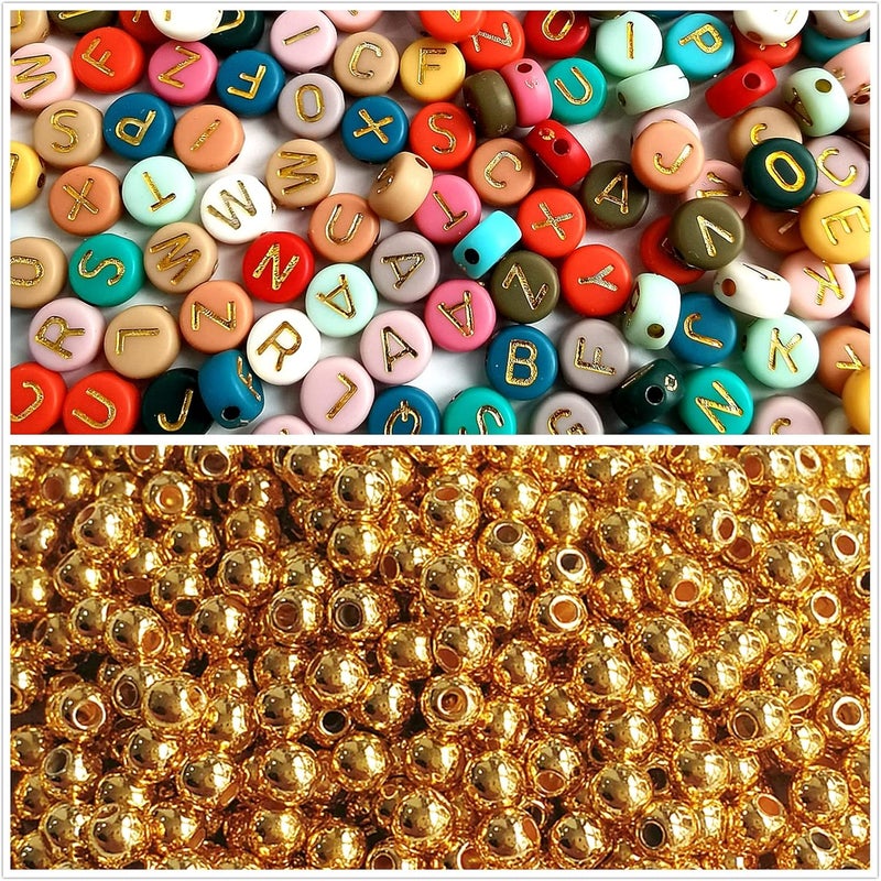 Looconi Amaney 2000pcs Beads Kits,Letter Beads and Gold Spacer Beads for DIY Bracelet Necklace Craft Jewelry Making Colorful - Image 1